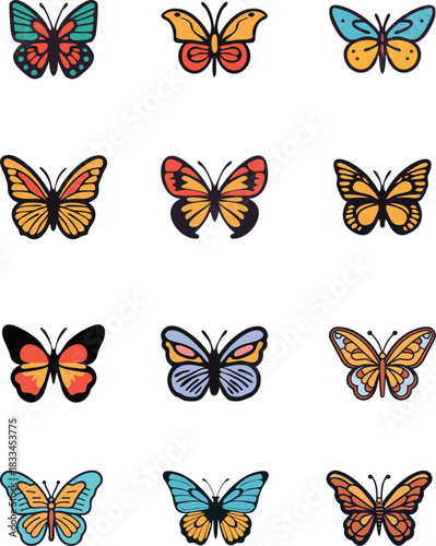 Vibrant Colorful Hand-Drawn Butterfly Collection