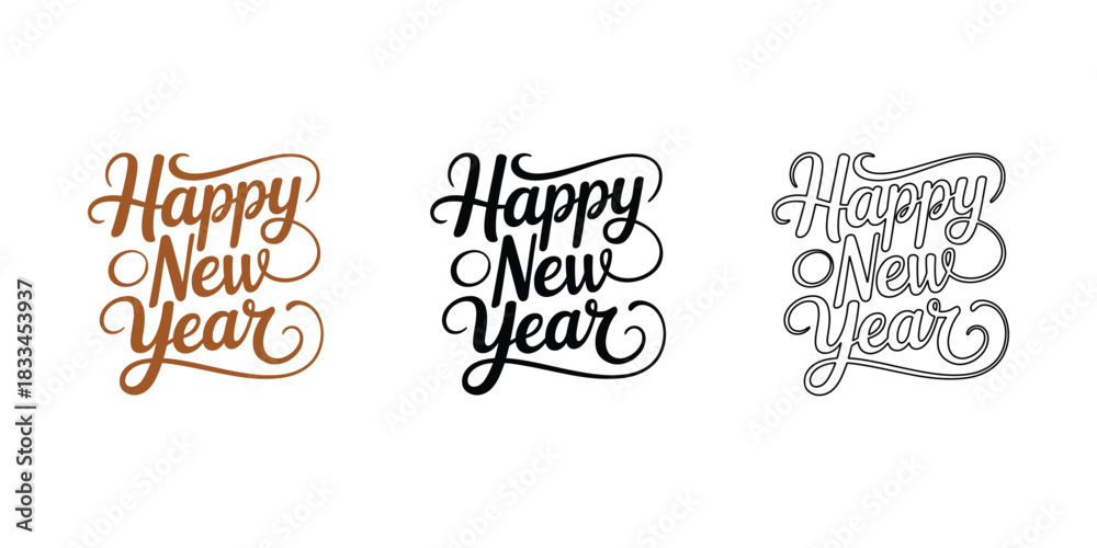 Naklejka premium Happy new year elegant calligraphy lettering designs