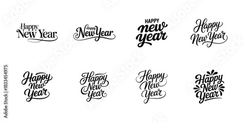 Elegant happy new year script calligraphy vector bundle