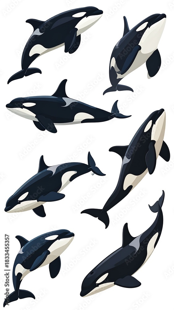 Obraz premium Orca Pod - A Collection of Killer Whale Illustrations.