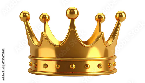 Golden crown with rounded prongs sits against a dark backdrop, glimmering with regal authority and intricate details
