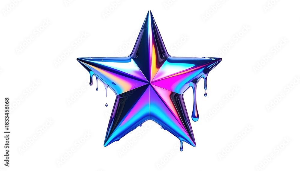 Fototapeta premium Glossy iridescent star with liquid drops