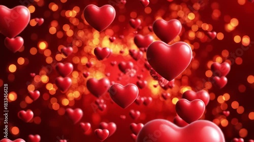 Hearts floating in a vibrant, sparkling background create a magical atmosphere of love and joy, perfect for celebrations Generative AI