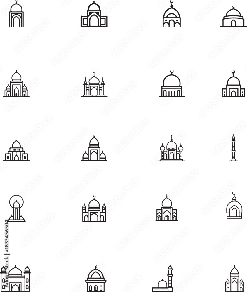 Fototapeta premium Islamic mosque architecture icon set
