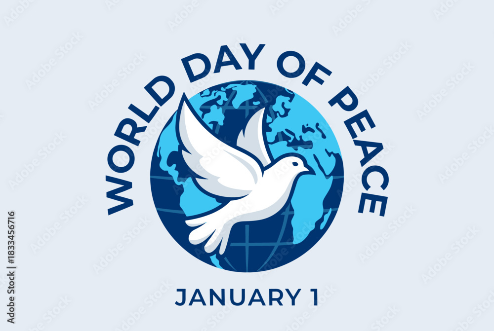 Obraz premium World Day of Peace globe with flying white dove 