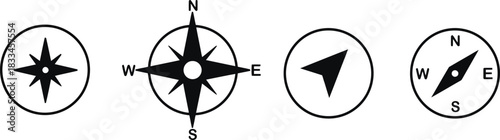 Compass icon set Compass icon in line. Navigation compass icon. Navigation symbol in outline. Compass symbol in line. Stock vector illustration