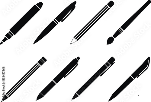 Pen Icon set  Editable Stroke and Pixel Perfect. classic hand writing tool for calligraphy