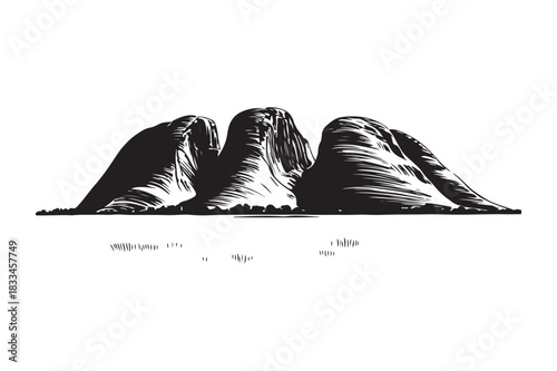 Three dark figures emerge from shadowy depths