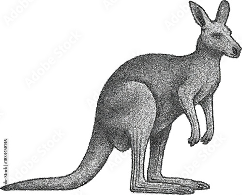 Halftone Kangaroo Illustration in Black and White