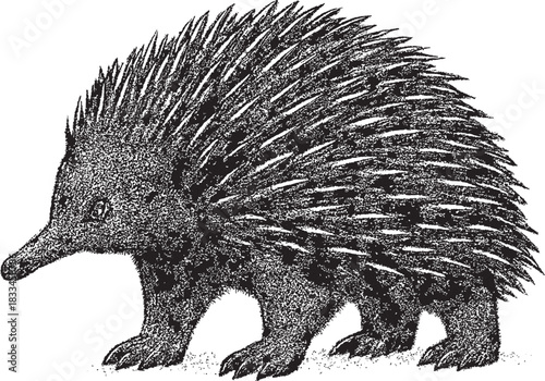 Halftone Echidna Illustration in Black and White