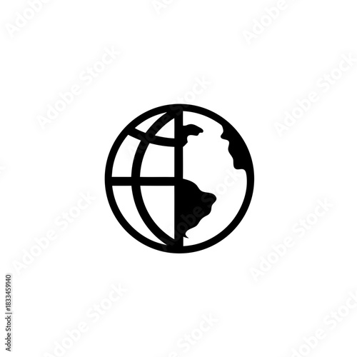 Illustration of a globe with continents on transparent background silhouette