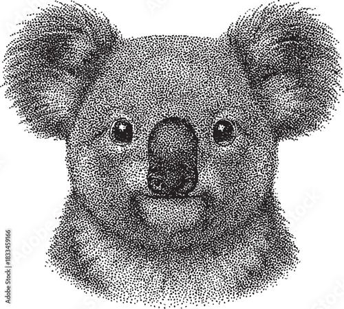 Halftone Koala Head Illustration in Black and White