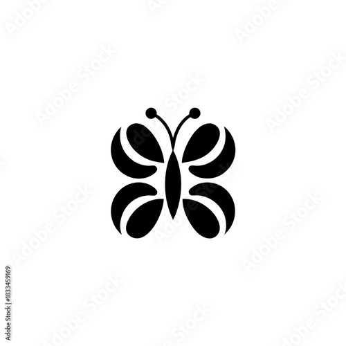 Black butterfly graphic on white page on transparent background silhouette