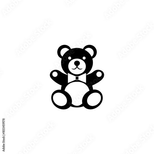 Illustration of a black teddy bear on transparent background silhouette