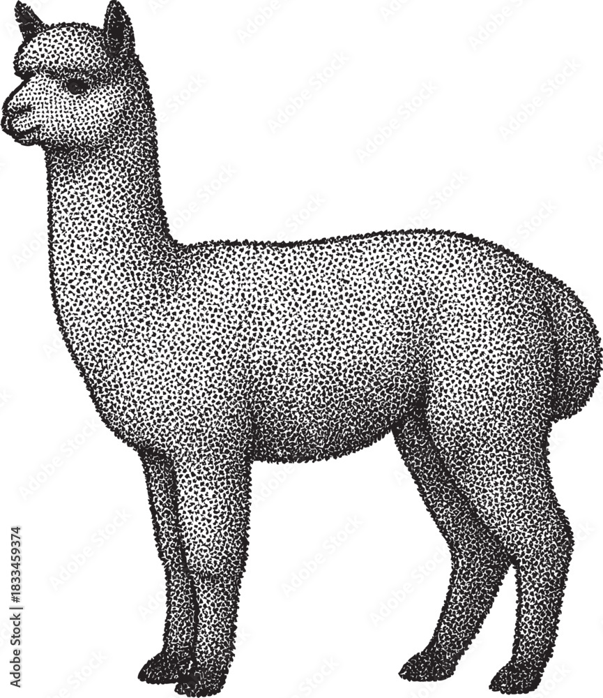 Naklejka premium Halftone Alpaca Illustration in Black and White