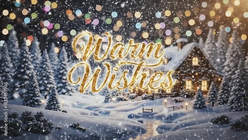 christmas tree with snow and warn wishes for season and new year