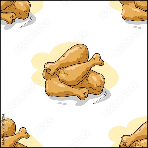 Seamless pattern of chicken legs. Hand drawing Doodle chicken legs. Fried chicken doodle pattern background. Fried chicken Seamless Pattern for coloring kids books