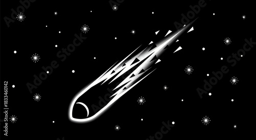 Bright Comet Streaking Across Dark Night Sky with Glowing Tail.