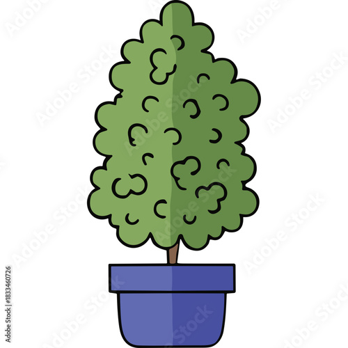 A Tall Lush Green Topiary Plant in a Deep Blue Planter Pot Standing Out Against a Stark Black Background Perfect for Indoor or Outdoor Decor Accents