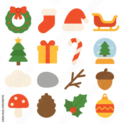 Festive Ornaments: A charming array of holiday icons sets the stage for a delightful Christmas season, with iconic elements ready to infuse holiday spirit into your design.