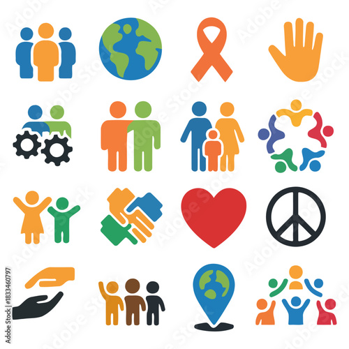 Unified Symbols of Compassion: A collection of diverse icons, representing global unity, support, peace, and hope. A powerful visual narrative.