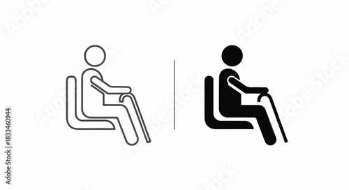 Two icons depicting an elderly person sitting on a chair with a cane, one outline and one solid.