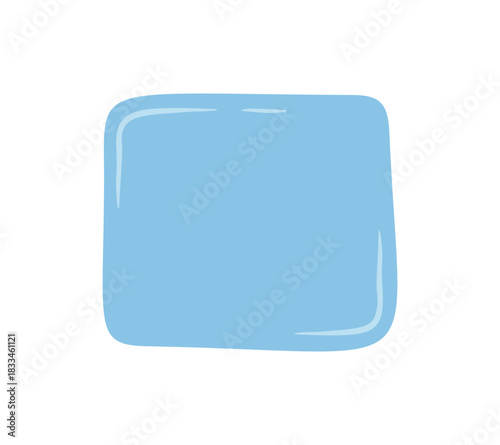 Handdrawn blue organic fluid square shape. Abstract blob patch with free form as a rectangle icon and unique background. Creative text element and modern label usage.