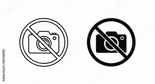 No camera sign in outline and filled versions, indicating photography is prohibited.