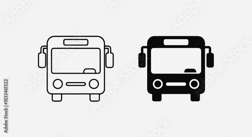 Outline and solid black bus icon set on a light gray background, representing public transportation.
