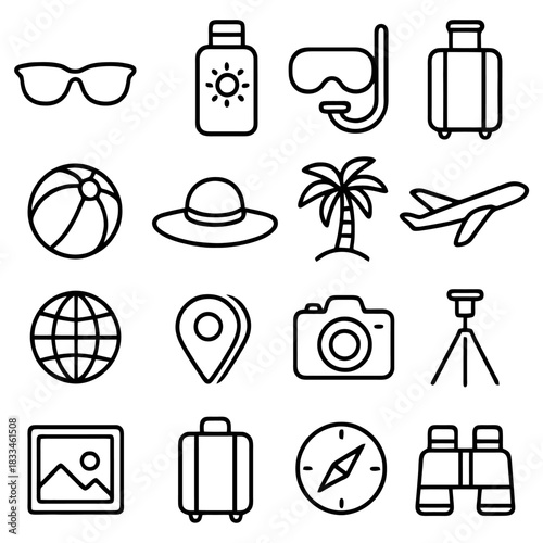 Journey Essentials Icons: A collection of meticulously crafted travel icons, each symbolizing essential elements for a perfect getaway.