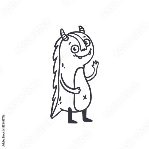 cute cartoon monster isolated on white background for coloring pages, magazines. Alien, Funny character. Sketch, doodle. Vector illustration