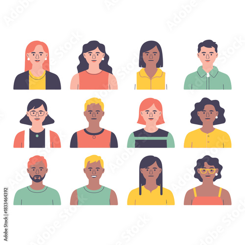A diverse collection of illustrated people's portraits is presented against a plain background.