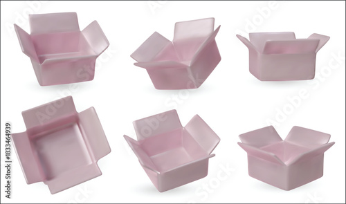 Shiny metallic pink packaging boxes collection, versatile for Christmas, New Year, birthday gifts, branding concepts, and graphic design projects.