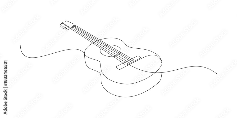 Obraz premium Continuous line drawing of guitar. Music instrument single line drawing logo. 
