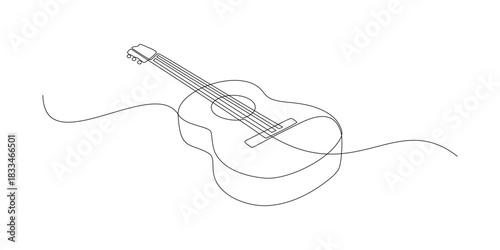 Continuous line drawing of guitar. Music instrument single line drawing logo. 