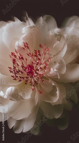 Delicate white peony in soft diffused light. Atmospheric artistic video with gentle petal movement, sensual floral composition for romantic and aesthetic visual projects