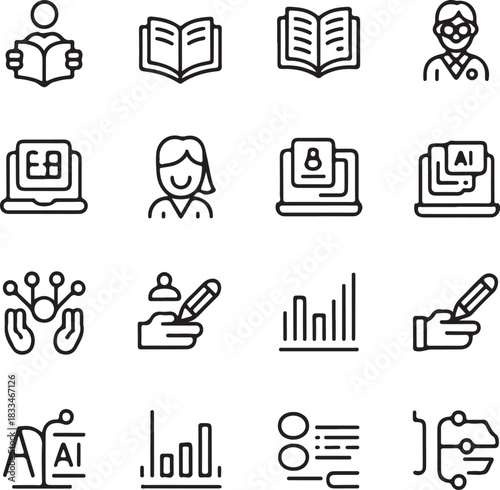 Online learning icon collection set with virtual class, online course, learning management system, ebook, digital library
