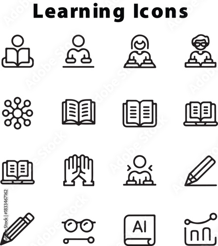 Editable stroke education icon set, line vector illustration for school, study, teacher, student, e-learning, university, classroom, lesson, diploma, lecture, notebook, science, library
