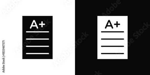 Report card icon set. flat icon collection. flat line silhouette set.
