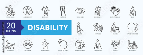 Disability Icon Pack Illustration Vector Line Style
