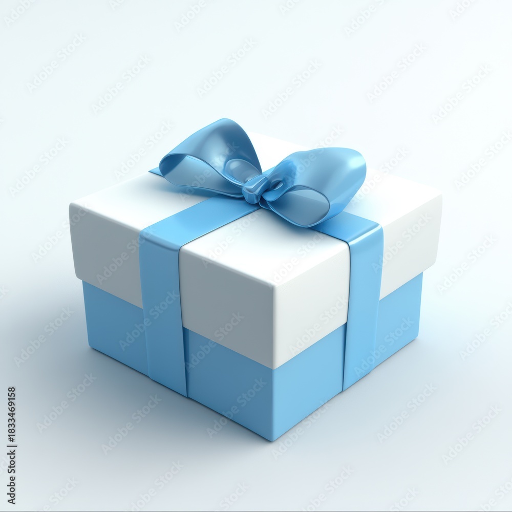 Obraz premium Premium stationery with decorative bow, Sophisticated blue and white wrapping with shadow effect, Highquality gift box featuring neat bow and refined edges for special occasions