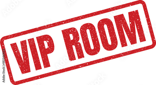 Distressed effect red rubber stamp vector featuring the phrase VIP ROOM in prominent block letters conveying access to an exclusive and premium area