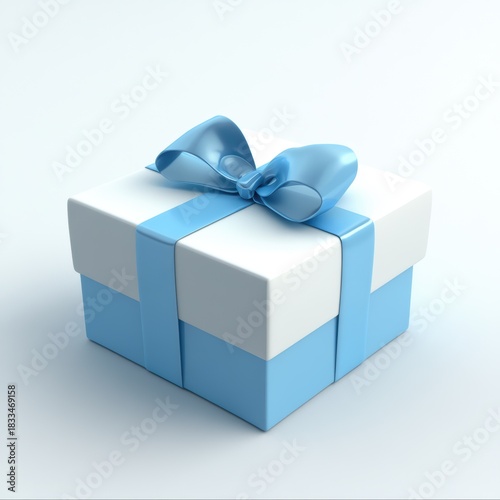 Premium stationery with decorative bow, Sophisticated blue and white wrapping with shadow effect, Highquality gift box featuring neat bow and refined edges for special occasions