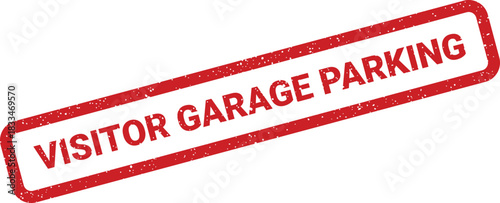 Distressed rectangular rubber stamp icon clearly displaying VISITOR GARAGE PARKING text, perfect for directional signs in parking facilities or automotive services