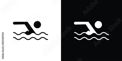 Swimming icon set. flat icon collection. flat line silhouette set.