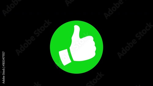 Green hand like icon animation with transparent alpha channel. Thumbs-up approval symbol in smooth looped motion for social media, feedback, and UI design. 4K video.