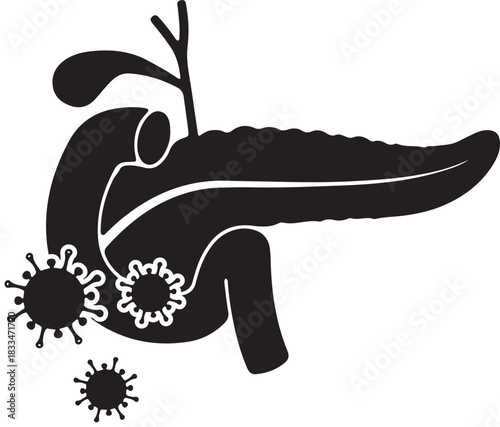 Graphic Icon of Pancreas with Cancer Cells