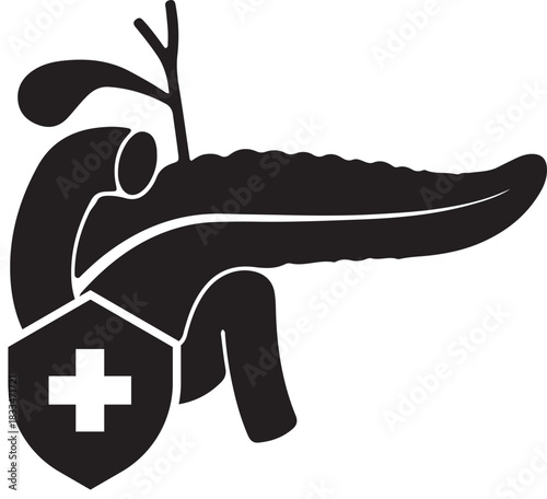 Pancreas protection medical icon with a health shield