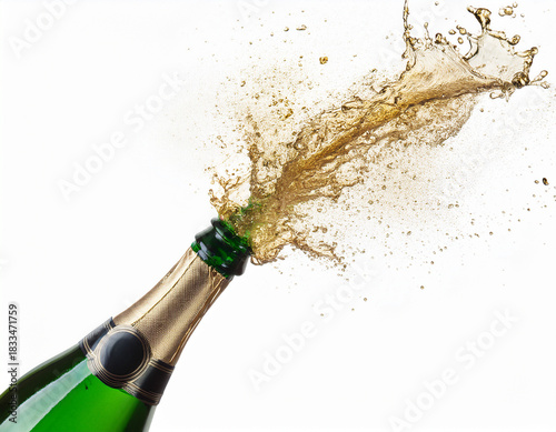 Champagne bottle popping PNG, white background