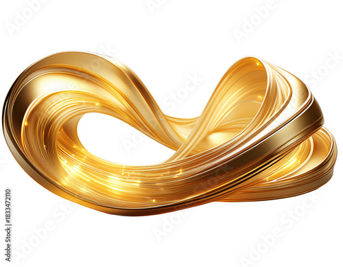 Magical golden swirl ribbon light trail, white background